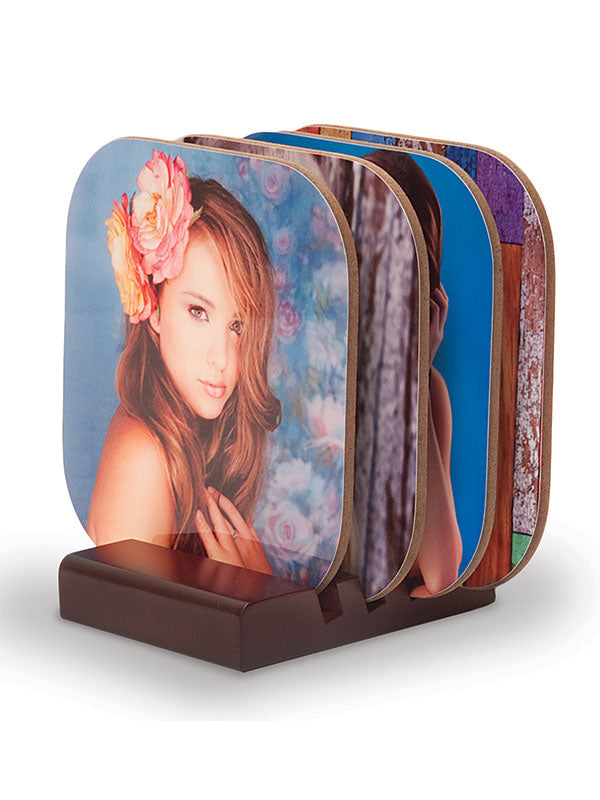 Personalized Coaster set w/wood base